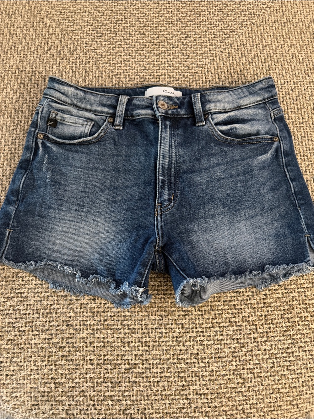 KanCan Distressed Frayed Hem Denim Shorts - Blue